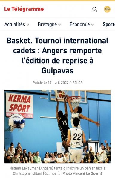 [DANS LA PRESSE - LE TÉLÉGRAMME] - Basket. Tournoi international cadets : Angers remporte l’édition de reprise à Guipavas  📰