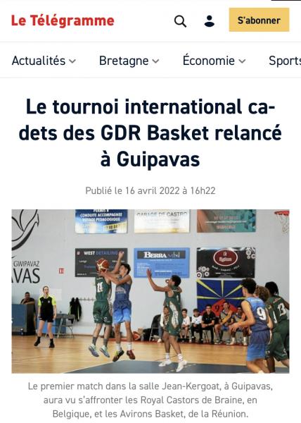 [DANS LA PRESSE - LE TÉLÉGRAMME] -  Le tournoi international cadets des GDR Basket relancé à Guipavas 📰